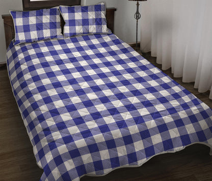 Indigo Blue And White Gingham Print Quilt Bed Set