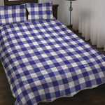 Indigo Blue And White Gingham Print Quilt Bed Set