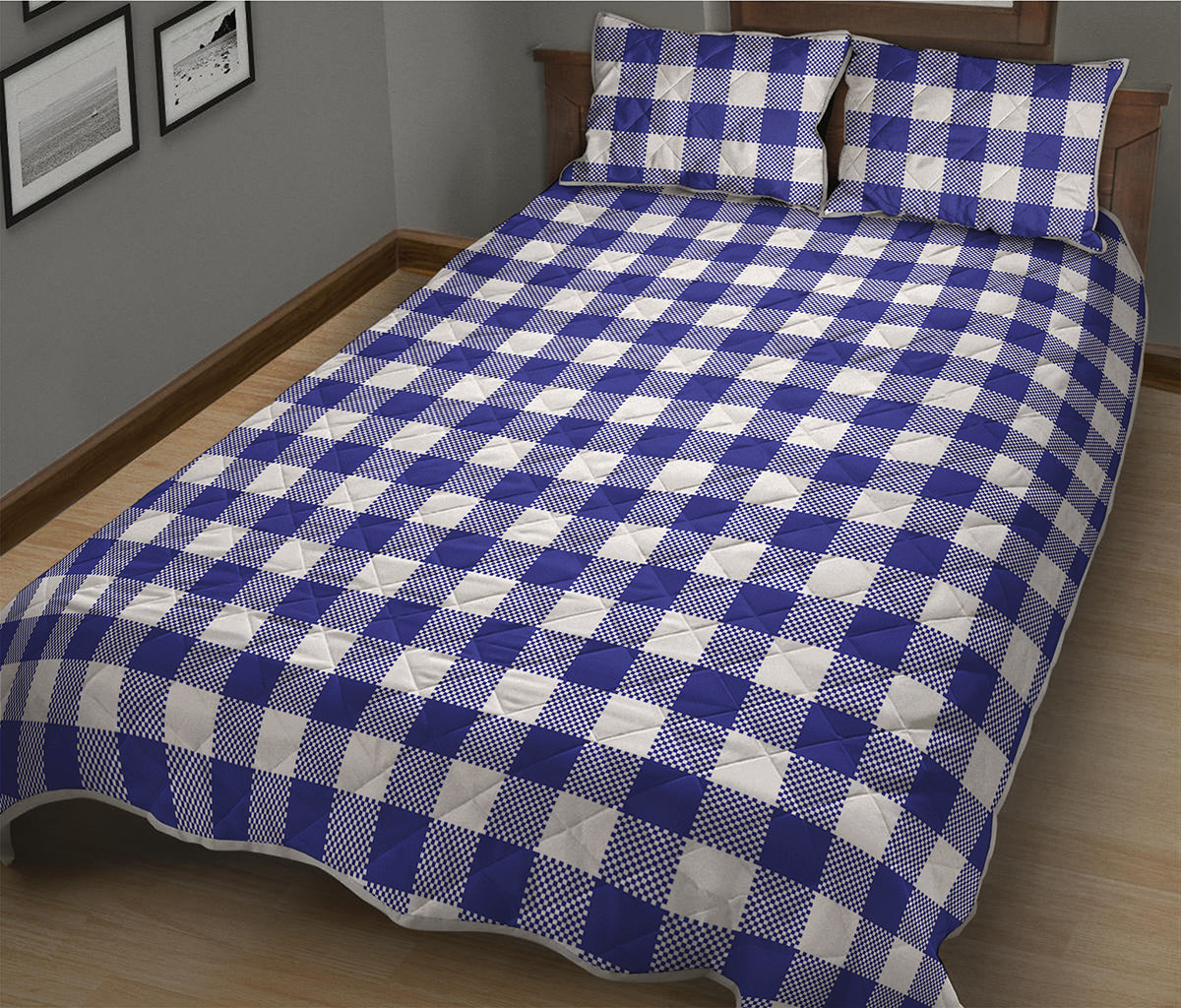 Indigo Blue And White Gingham Print Quilt Bed Set