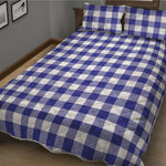Indigo Blue And White Gingham Print Quilt Bed Set