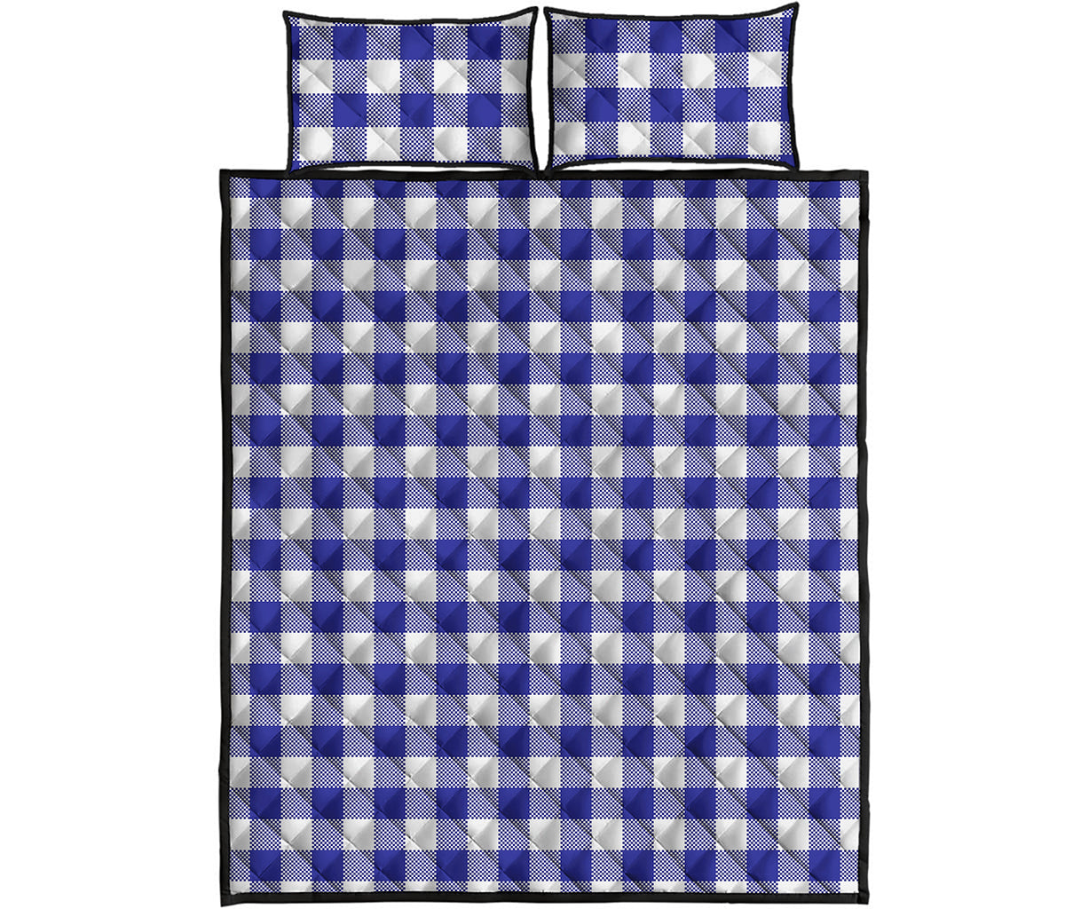 Indigo Blue And White Gingham Print Quilt Bed Set