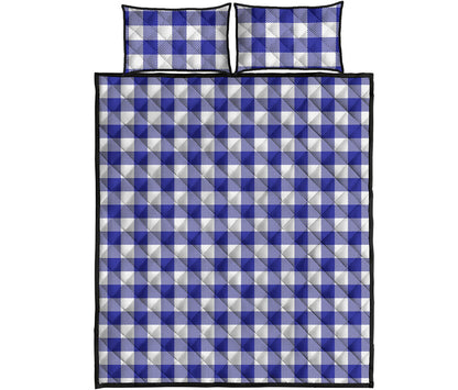 Indigo Blue And White Gingham Print Quilt Bed Set