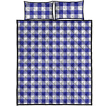 Indigo Blue And White Gingham Print Quilt Bed Set