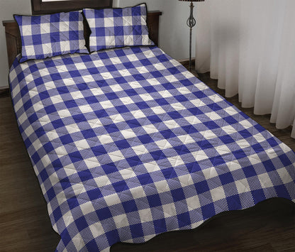 Indigo Blue And White Gingham Print Quilt Bed Set
