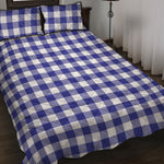 Indigo Blue And White Gingham Print Quilt Bed Set