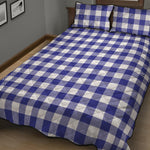 Indigo Blue And White Gingham Print Quilt Bed Set
