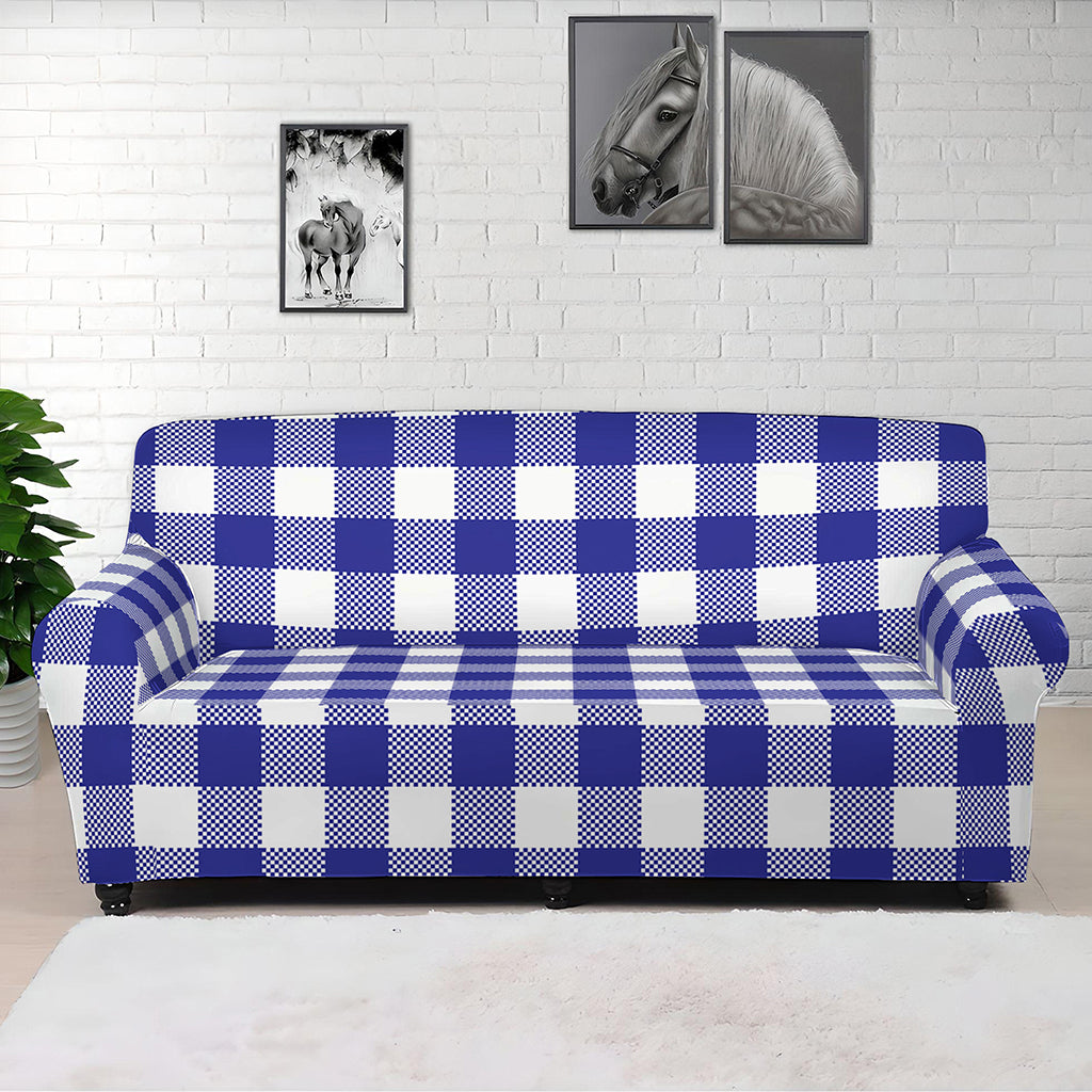 Indigo Blue And White Gingham Print Sofa Cover