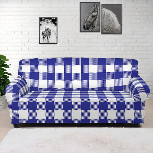 Indigo Blue And White Gingham Print Sofa Cover