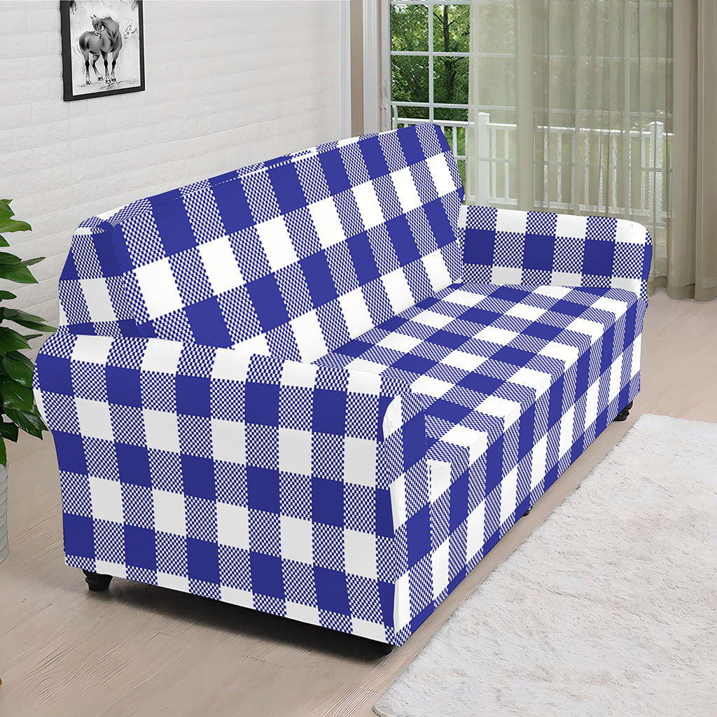 Indigo Blue And White Gingham Print Sofa Cover