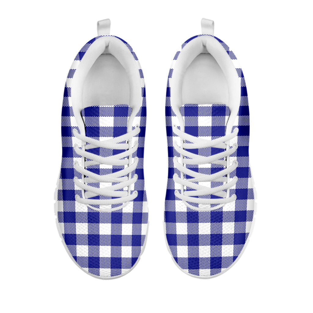 Indigo Blue And White Gingham Print White Sneakers