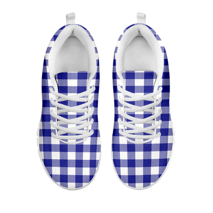 Indigo Blue And White Gingham Print White Sneakers
