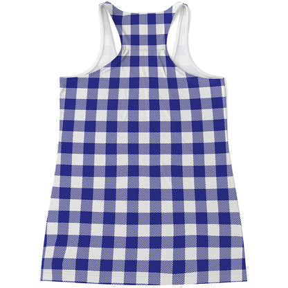 Indigo Blue And White Gingham Print Women's Racerback Tank Top