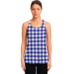 Indigo Blue And White Gingham Print Women's Racerback Tank Top