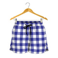 Indigo Blue And White Gingham Print Women's Shorts