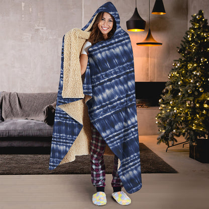 Indigo Dye Shibori Print Hooded Blanket