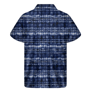 Indigo Dye Shibori Print Men's Short Sleeve Shirt