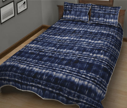 Indigo Dye Shibori Print Quilt Bed Set