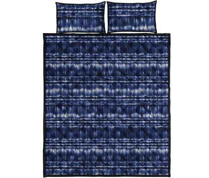 Indigo Dye Shibori Print Quilt Bed Set