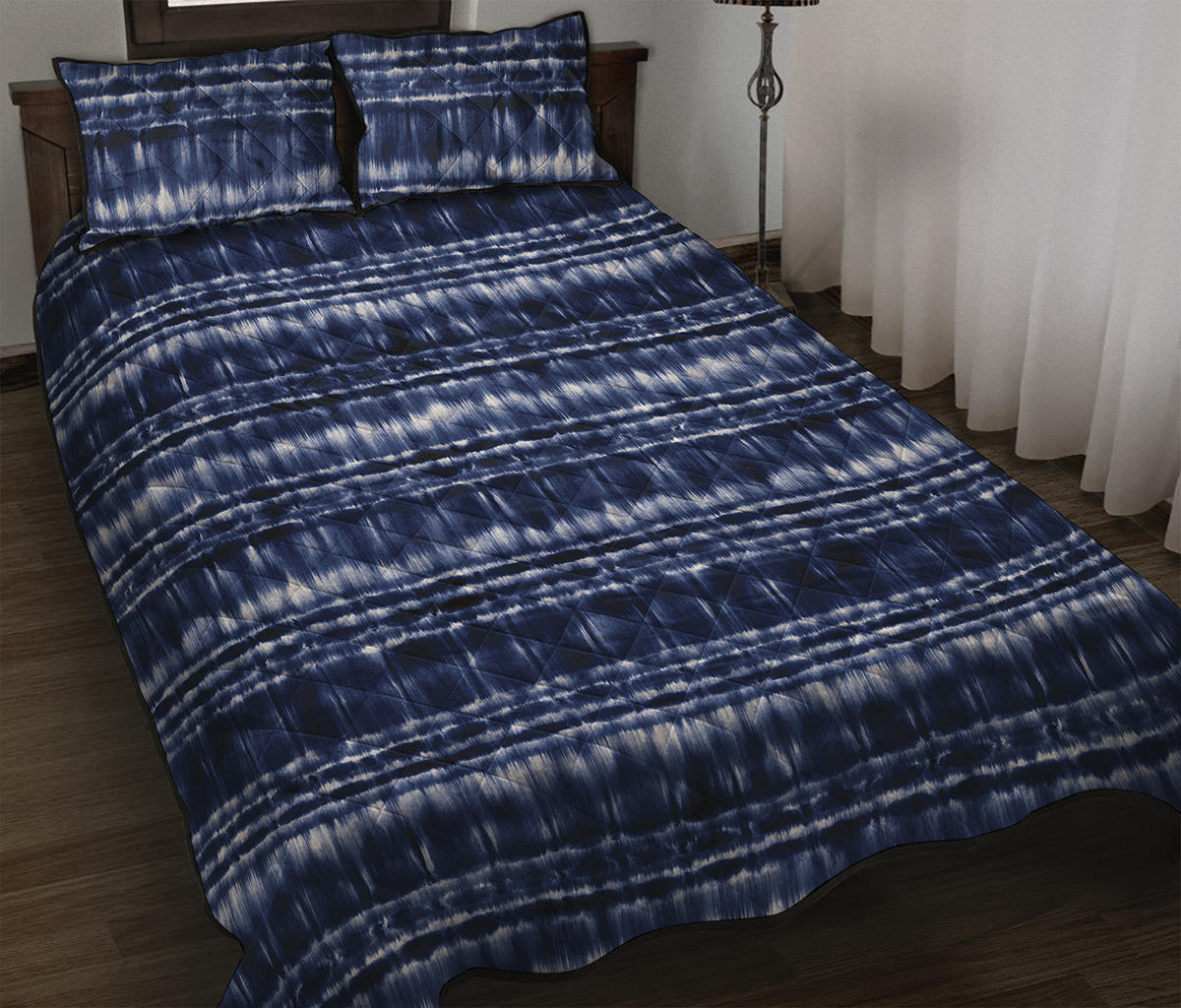 Indigo Dye Shibori Print Quilt Bed Set