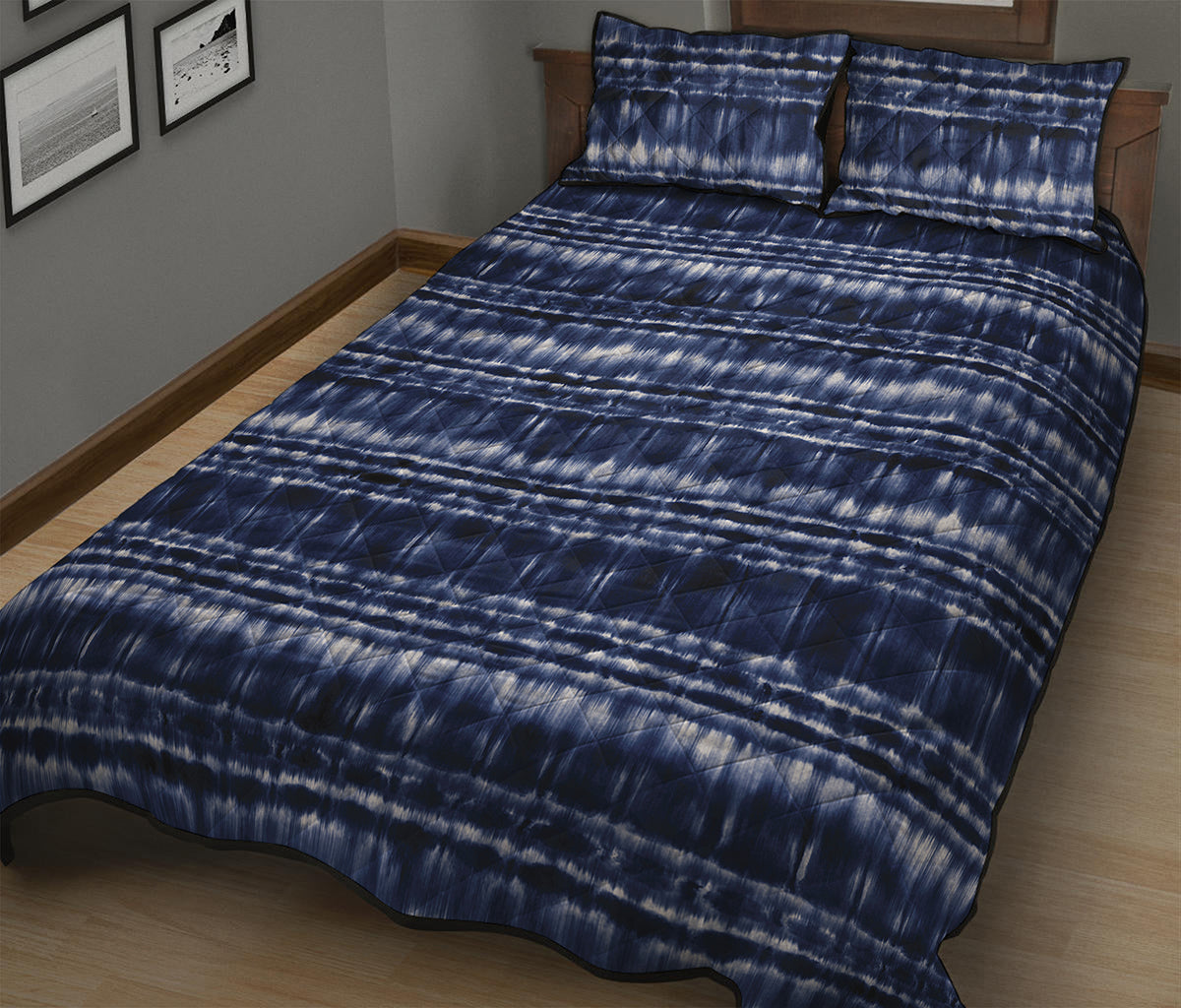 Indigo Dye Shibori Print Quilt Bed Set