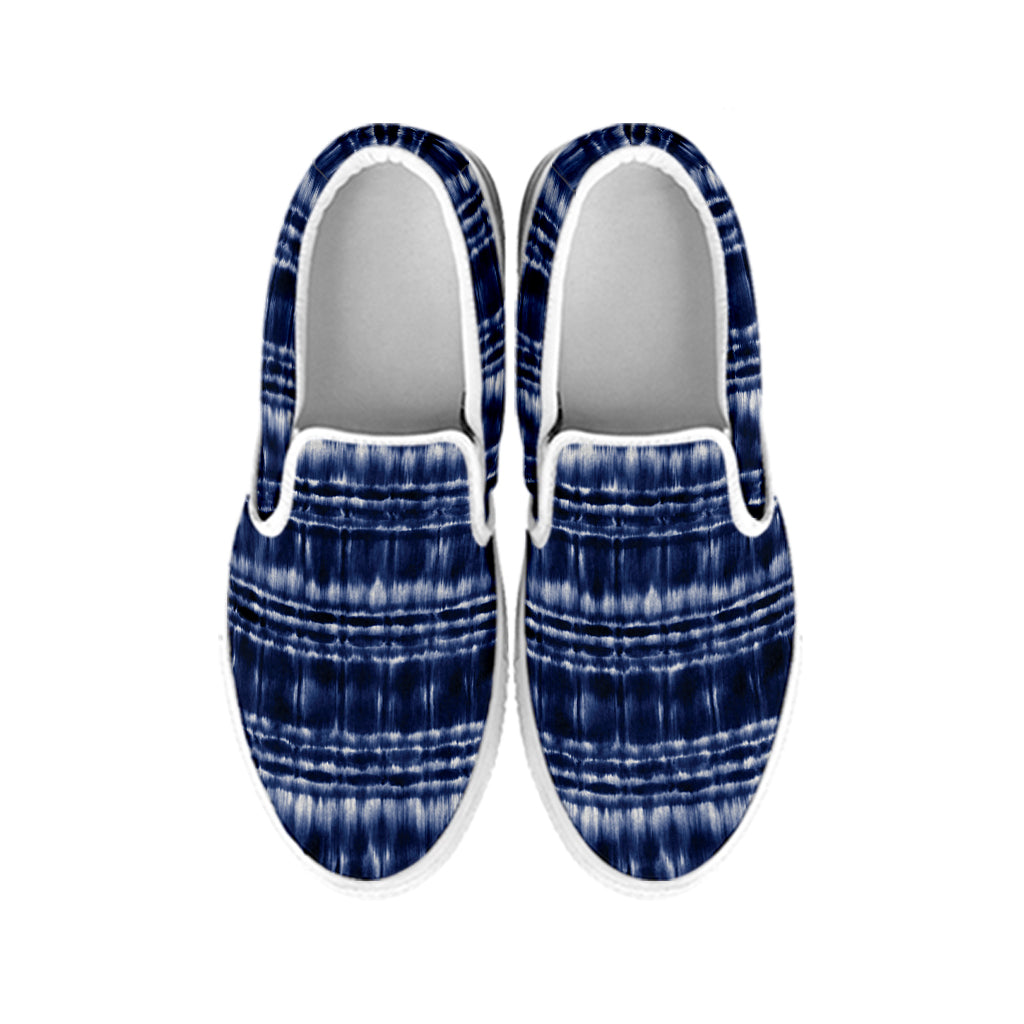 Indigo Dye Shibori Print White Slip On Shoes