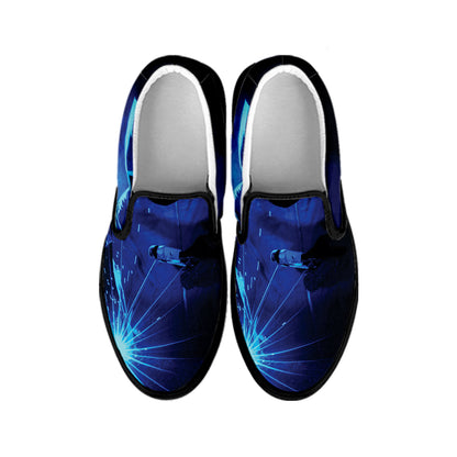 Industrial Welder Print Black Slip On Shoes
