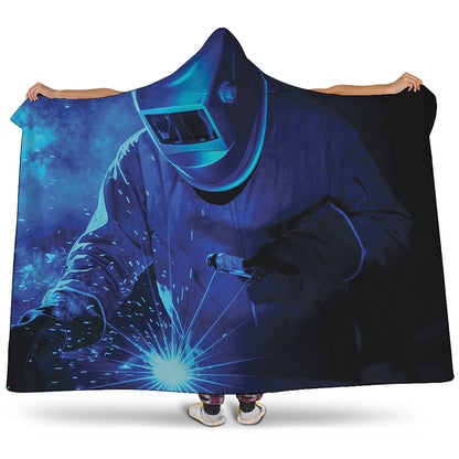 Industrial Welder Print Hooded Blanket
