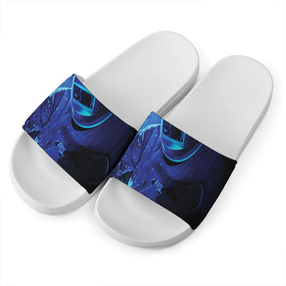 Industrial Welder Print White Slide Sandals