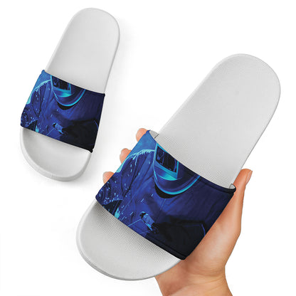 Industrial Welder Print White Slide Sandals