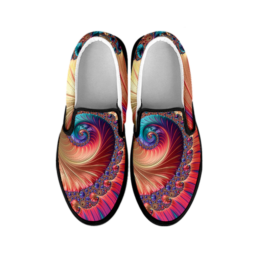 Infinite Fractal Print Black Slip On Shoes