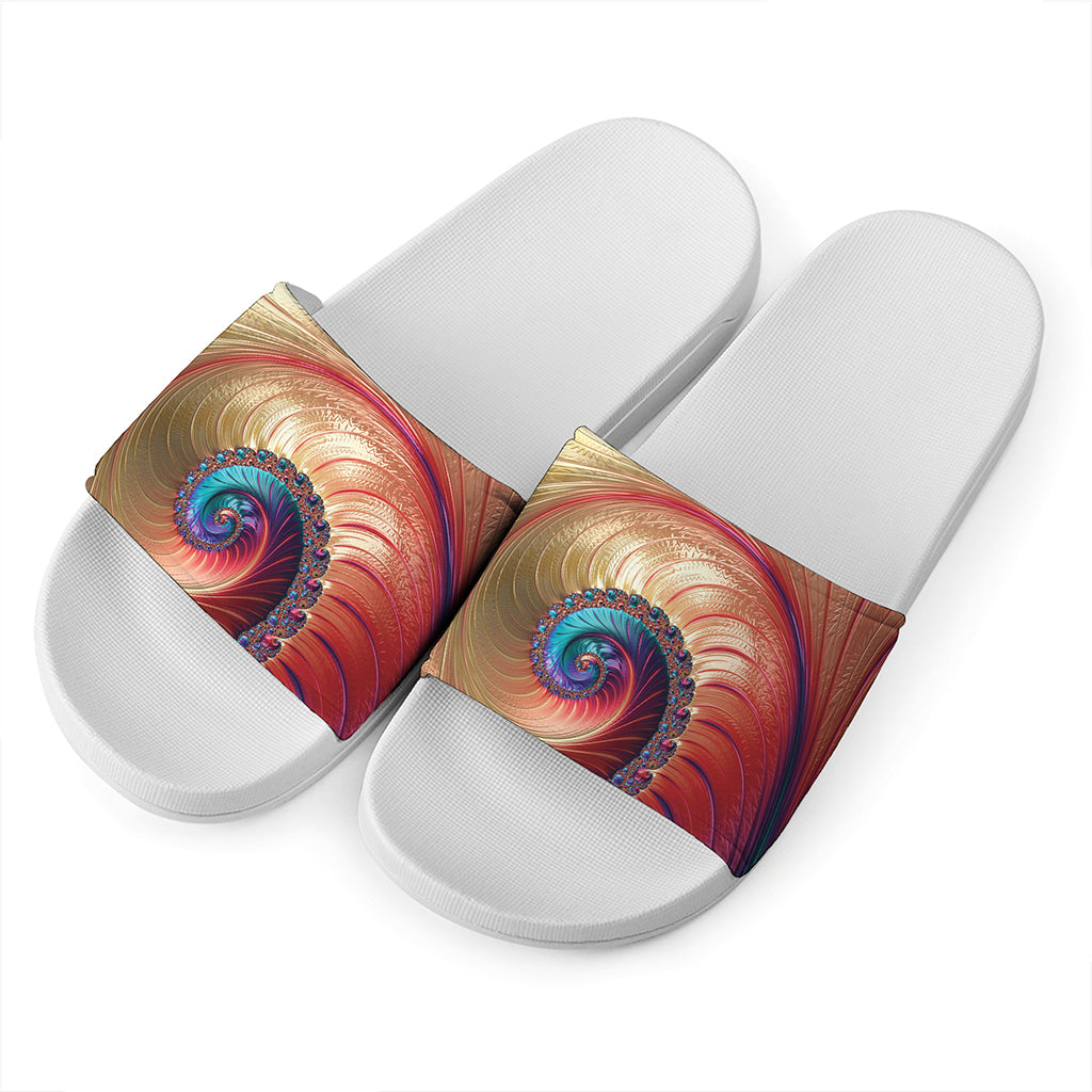Infinite Fractal Print White Slide Sandals