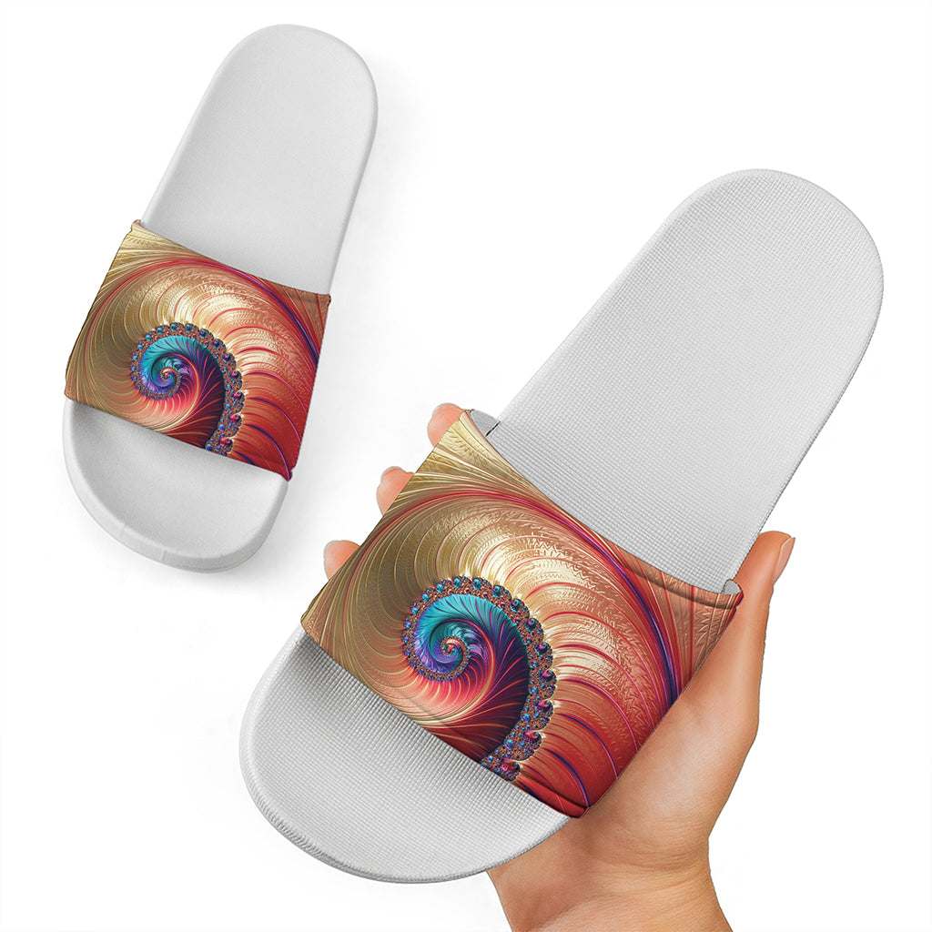 Infinite Fractal Print White Slide Sandals