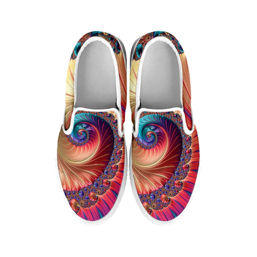 Infinite Fractal Print White Slip On Shoes