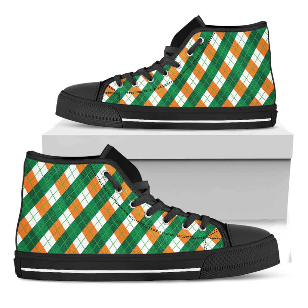 Irish Argyle Pattern Print Black High Top Shoes