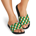 Irish Argyle Pattern Print Black Slide Sandals