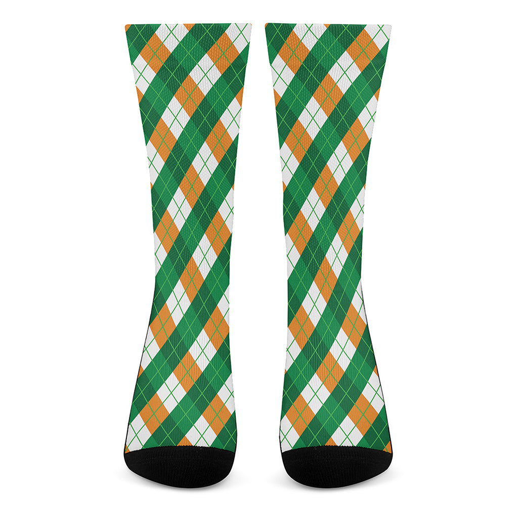 Irish Argyle Pattern Print Crew Socks