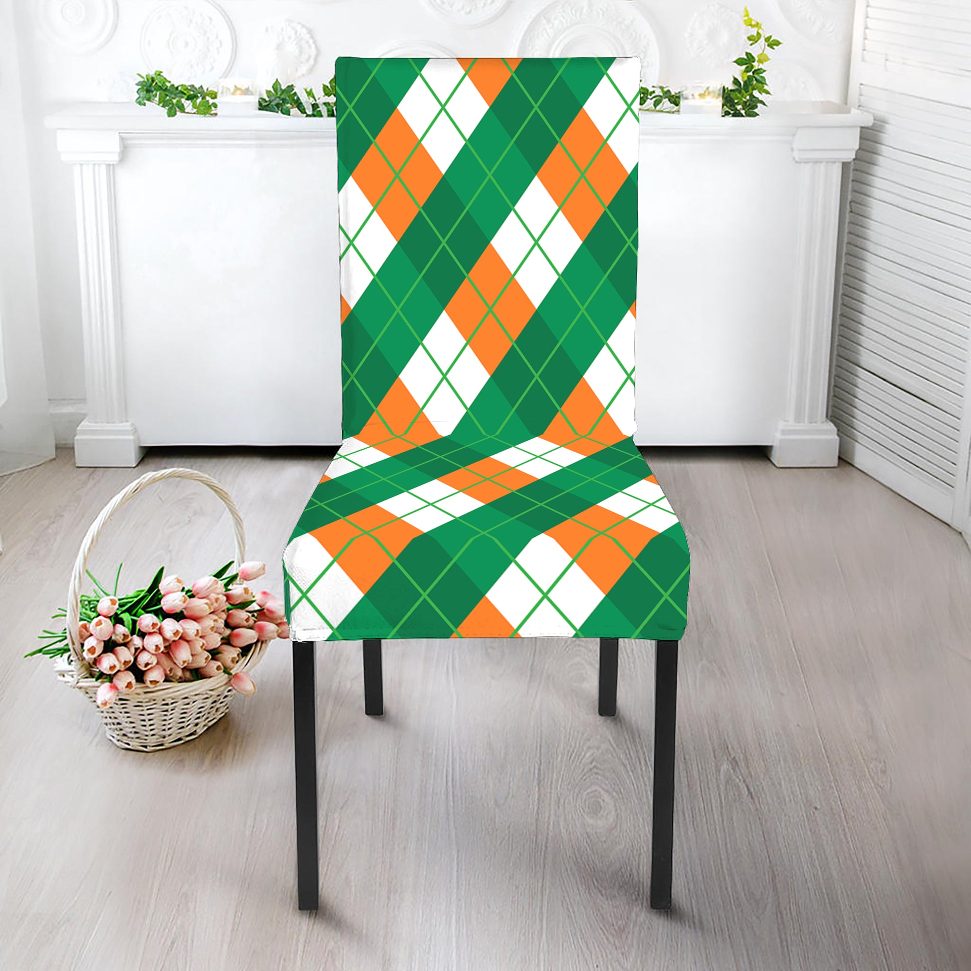 Irish Argyle Pattern Print Dining Chair Slipcover