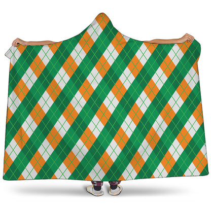 Irish Argyle Pattern Print Hooded Blanket
