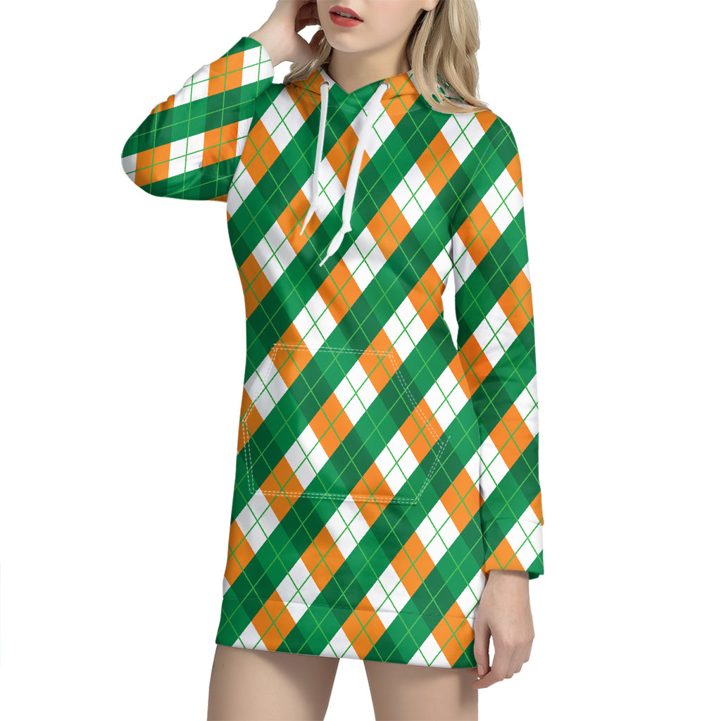 Irish Argyle Pattern Print Hoodie Dress