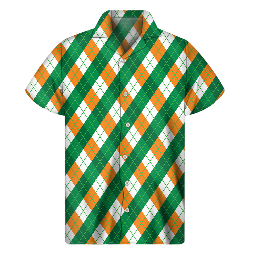 Irish Argyle Pattern Print Men's Short Sleeve Shirt