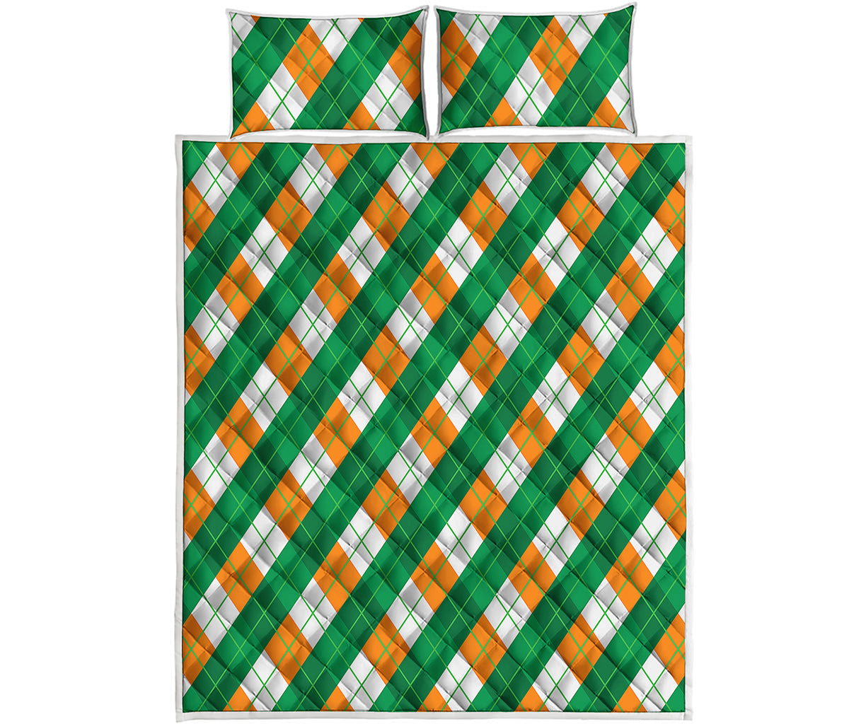 Irish Argyle Pattern Print Quilt Bed Set