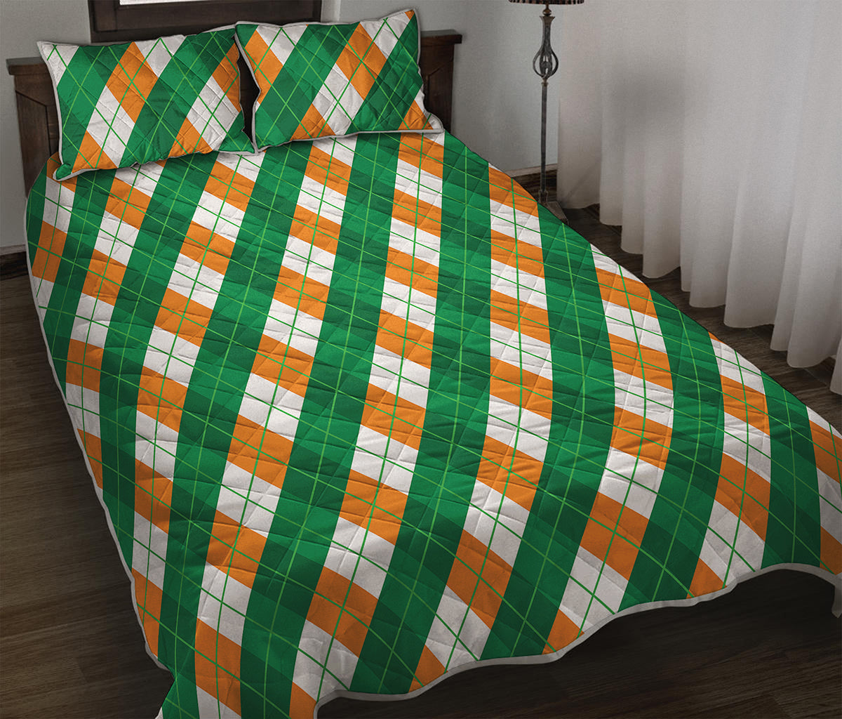 Irish Argyle Pattern Print Quilt Bed Set