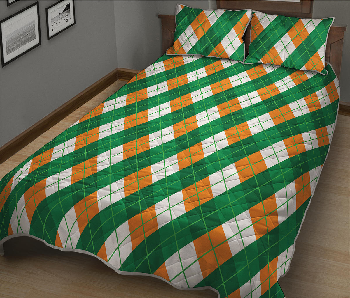 Irish Argyle Pattern Print Quilt Bed Set