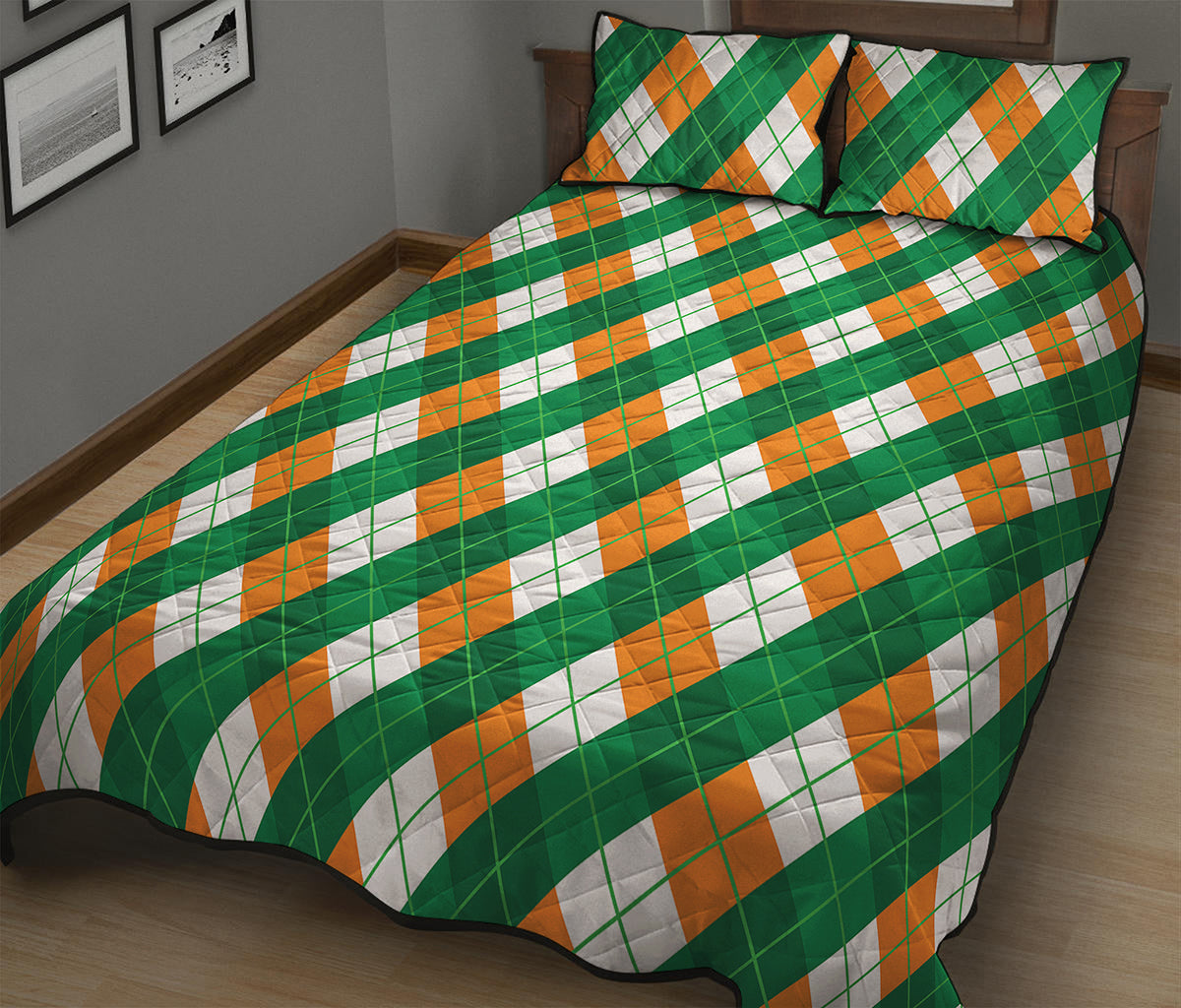 Irish Argyle Pattern Print Quilt Bed Set