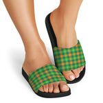 Irish Buffalo Check Pattern Print Black Slide Sandals