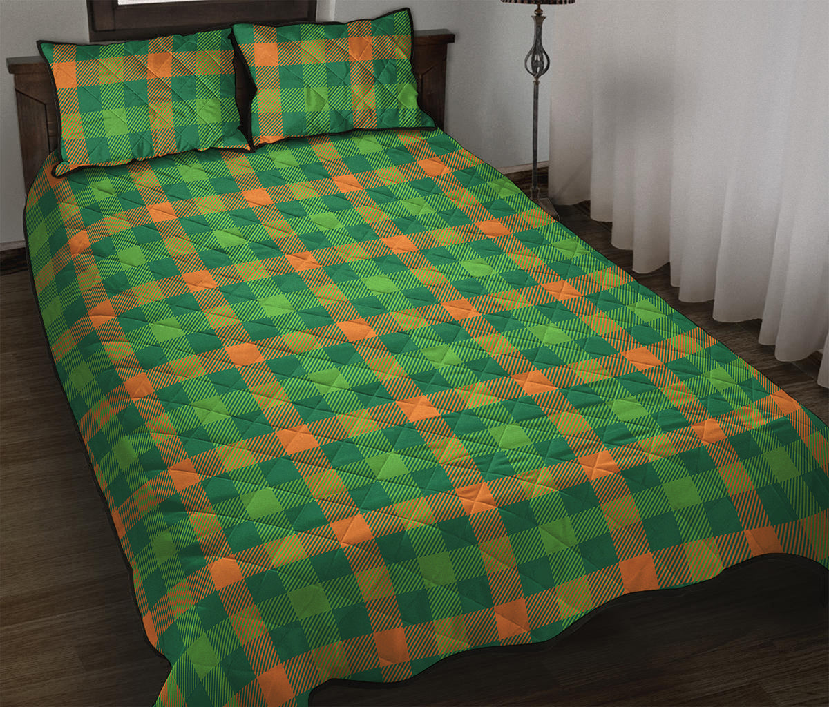 Irish Buffalo Check Pattern Print Quilt Bed Set