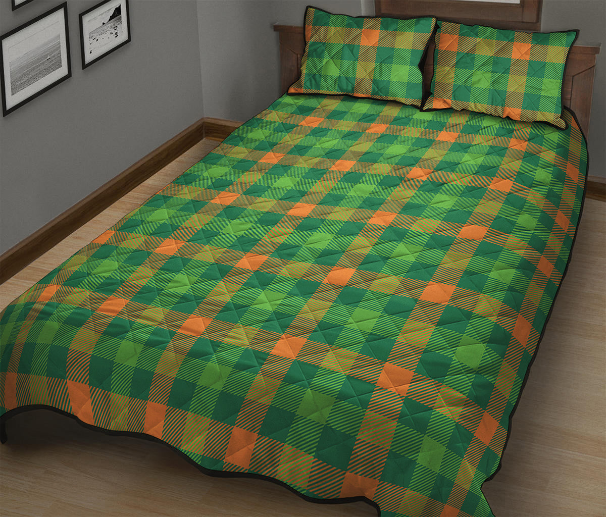 Irish Buffalo Check Pattern Print Quilt Bed Set
