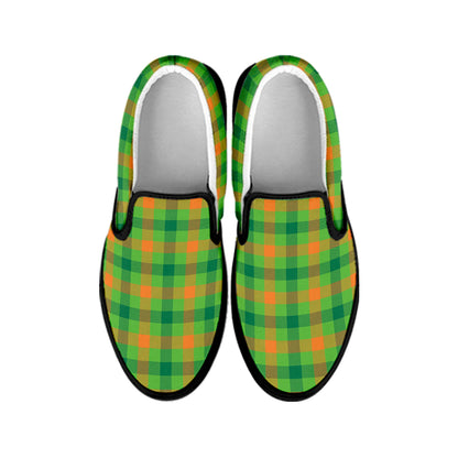 Irish Buffalo Plaid Pattern Print Black Slip On Shoes