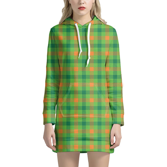 Irish Buffalo Plaid Pattern Print Hoodie Dress