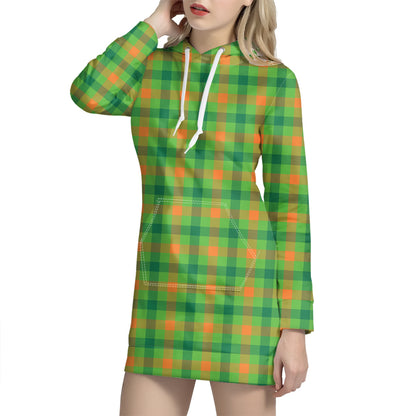 Irish Buffalo Plaid Pattern Print Hoodie Dress